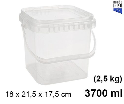 Pack 12  Envases Multiuso Cuadrado 3700cc (2.5kgs) / Medidas 18x21.5x17.5cm