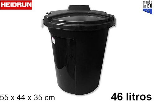 Pack 6 Cubos Plástico Basura heidrun c/ Tapa Negro 46 litros / Medidas 55x44x35cm