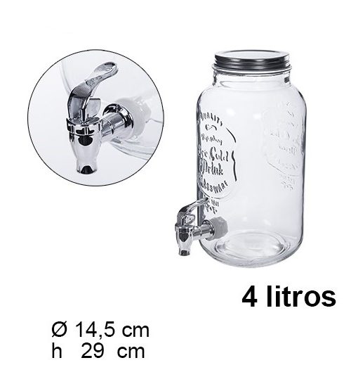 Pack 6 Botes Cristal Dispensador Bebidas c/Grifo 4 L / Medidas 14.5x14.5x29cm