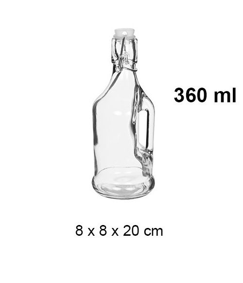 Pack 48 Botellas Cristal Tapón  360ml c/ asa Medida 8x8x20cm