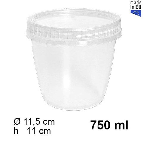 Pack 12 Envases Tarrina Plast. 750cc. c/rosca / Medida 11.5x11cm