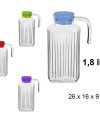 Pack 12 Jarras Cristal Tapa Colores 1.8L /Medida 26x16x9cm