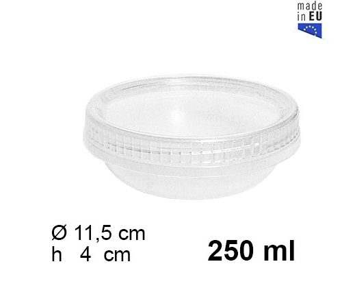 Pack 12 Envases Tarrina Plast. 250cc. c/rosca /Medida 11.5x4cm
