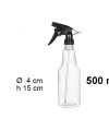 Pack 12 Botellas Plástico Transparente PET c/Pulverizador Negro 500ml  / Medidas 27x10x7cm