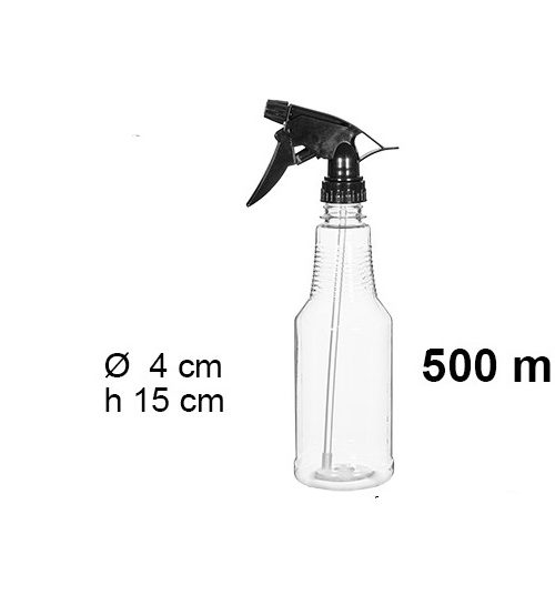 Pack 12 Botellas Plástico Transparente PET c/Pulverizador Negro 500ml  / Medidas 27x10x7cm