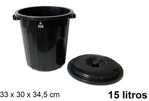 Pack 10 Cubos Plástico Basura c/ Tapa Color Negro 15 litros / Medidas 33x30x34.5cm