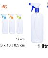 Pack 12 Botellas Redonda Pet c/ Pulverizador  1Litro