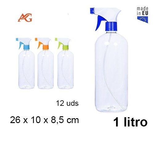 Pack 12 Botellas Redonda Pet c/ Pulverizador  1Litro
