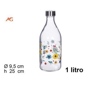 Pack 12 Botellas Cristal Agua Tapón Gaseosa Decorada Olas 1 litro