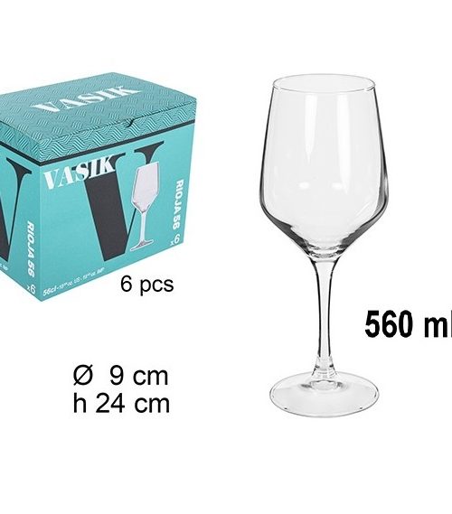 Pack 24 Copas Cristal Vino Mod Rioja 560ml / Medidas  24x9cm
