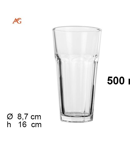 Pack 48  Vasos Cristal Refrescos Mod Casablanca 500ml / Medidas 16x8.7x8.7cm