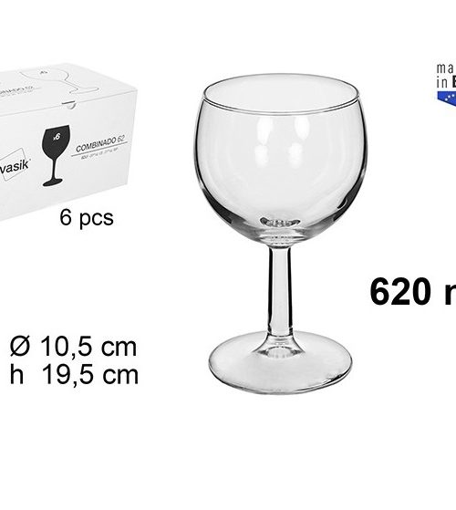 Pack 6  Copas Cristal Combinados 620mlVasik /Medidas 19,5x10,5x10,5cm
