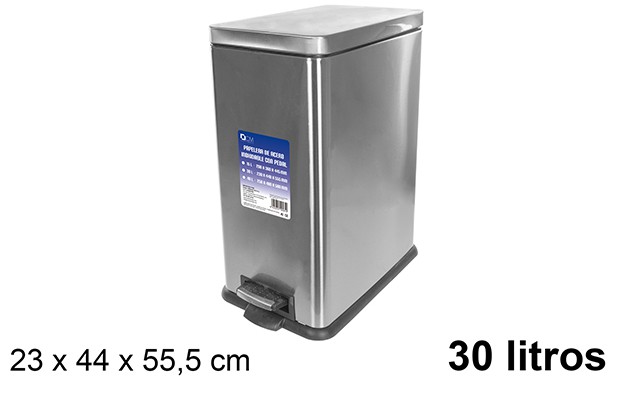 Cubo de basura rectangular de 30 litros con doble compartimento para  reciclaje de cocina, de acero inoxidable, con pedal de acero inoxidable,  papelera