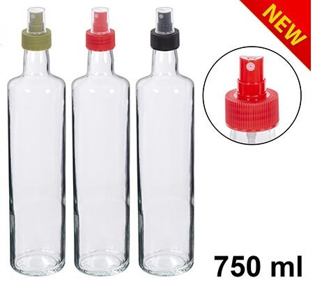 Pack 6 Botellas Cristal Redonda c/pulverizador 750ml Surt Colores/ Medidas  33x7cm