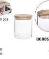 Pack 6 Botes Borosilicato c/tapa Bambú 700ml / Medidas 12,5x10cm