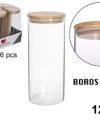 Pack 6 Botes Borosilicato c/tapa Bambú 1250ml / Medidas 24x10cm