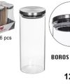 Pack 6 Bote Borosilicato c/tapa Acero 1250ml / Medidas 24x10cm