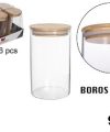 Pack 6 Botes Borosilicato c/tapa Bambú 900ml/ Medidas 17x10cm