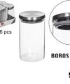 Pack 6 Botes Borosilicato c/tapa Acero 900ml / Medidas 18x10cm