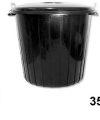 Pack 10 Cubos Plástico Basura Negro c/ tapa 35 litros / Medidas 40x40x42cm