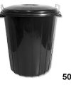 Pack 10 Cubos Plástico Basura Negro c/ tapa 50 litros / Medidas 50x46x43cm