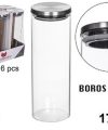 Pack 6 Botes Borosilicato c/tapa Acero 1700ml / Medidas 29x10cm