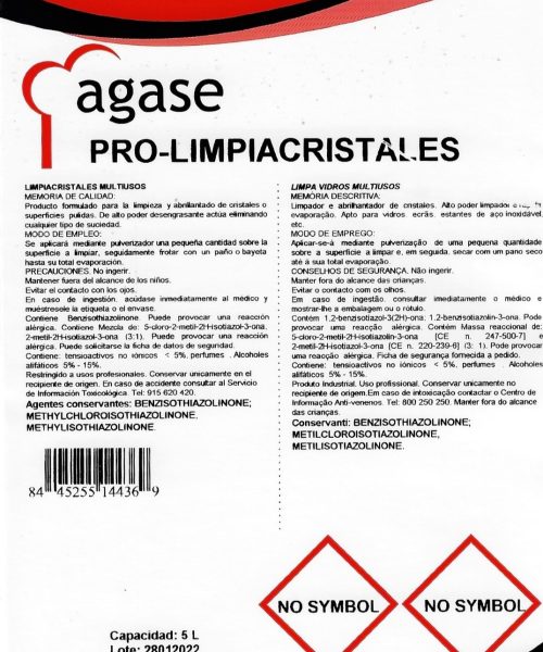 Pack 4 Garrafas 5 L / PRO- LIMPIACRISTALES / Limpiacristales Multiusos Secado Rápido - Imagen 2