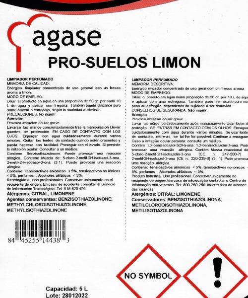 Pack 4 Garrafas 5 L / PRO- SUELOS LIMÓN / Fregasuelos Altamente Perfumado Fragancia Limón - Imagen 2