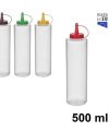Pack 12 Botes Salsa 500ml Plast. Trasp. c/Tapa Color Surtido /Medidas 22x6cm