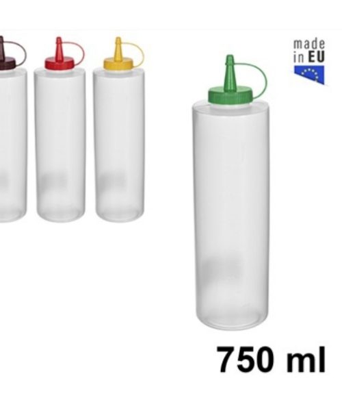 Pack 12 Botes Salsa 750ml Plastico Transparente c/Tapa Color Surtidos /Medidas 25x7cm