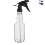Pack 12 Botellas Plástico Redonda Transp. c/Pulverizador Negro.350ml.