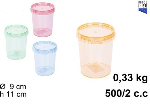 Pack 12 Envases Multiusos Plástico / Colores Translucidos 500/2 c.c (33g) / Medidas 11x9x9cm