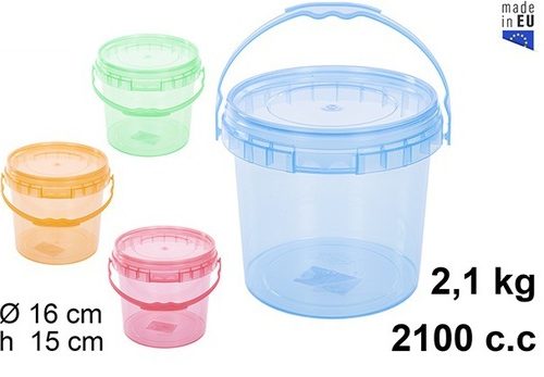 Pack 12 Envases Multiusos Plástico / Colores Translucidos 2100 c.c (2,1 kg) / Medidas 15X16X16cm