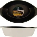 Pack 4 Fuentes GRESS Horno Blanco / Negro OVALADA MAT / Medidas 35X21cm