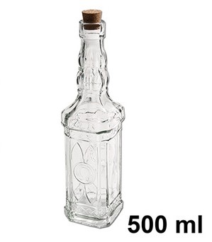 Pack 24 Botellas Cristal Cuadrada Natural c/tapón Corcho 500ml / Medidas  26x6,5x6,5cm