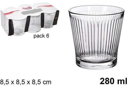 Pack 48 Vasos Cristal Agua-Rayas 280ml -Apilables / Medidas 8,5x8,5x8,5cm