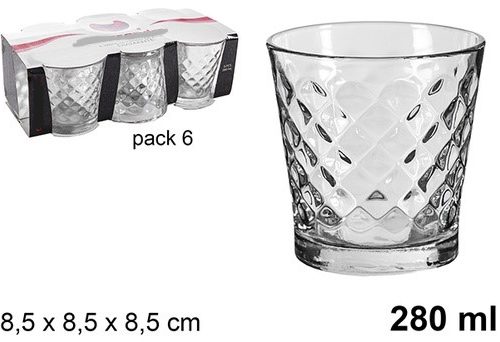 Pack 48 Vasos Cristal Agua-Diamont 280ml -Apilables / Medidas 8,5x8,5x8,5cm