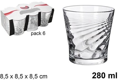 Pack 48 Vasos Cristal Agua-Honey 280ml -Apilables / Medidas 8,5x8,5x8,5cm