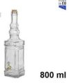 Pack 4 Botellas Cristal Cuadrada Grifo Dosificador c/tapón corcho 800ml / Medidas 11x8x31cm