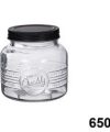 Pack 24  Botes Cristal Quality Tapa Metal Negra 650ml / Medidas 11x11x11cm
