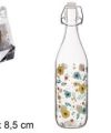 Pack 12 Botellas Cristal Flowers  c/ tapón Hermético1 L / Medidas 32x8,5x8,5cm